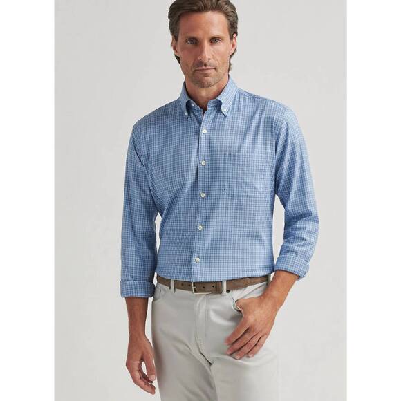 NEW PETER MILLAR caspian perfect pinpoint cotton-stretch sport shirt in blue fre